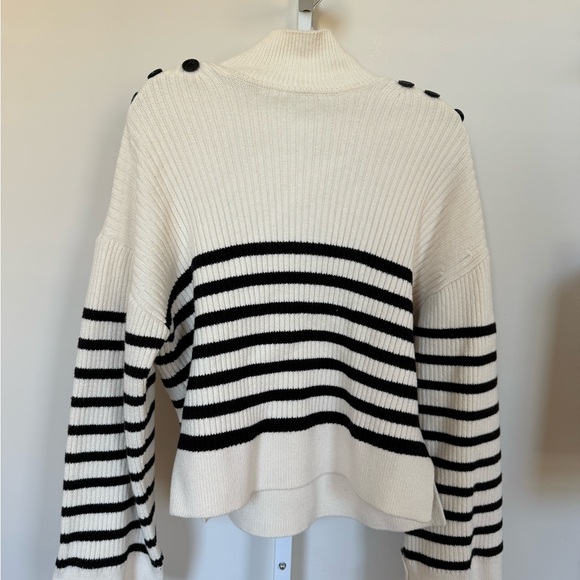 Self-Portrait Sweaters - Self-Portrait Black and White Striped Turtleneck Sweater
